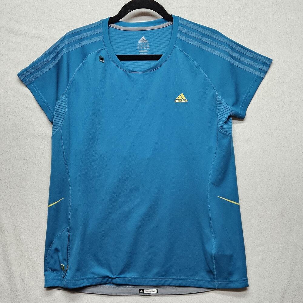 Adidas Supernova Running Shirt Womens XL Blue miCoach Zip Pocket 100% Polyester